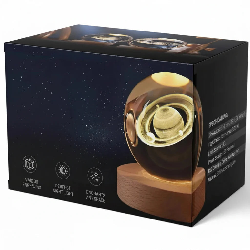 3D Planet Engraved Crystal Ball Night Light LED Table Lamp