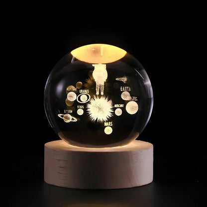3D Planet Engraved Crystal Ball Night Light LED Table Lamp
