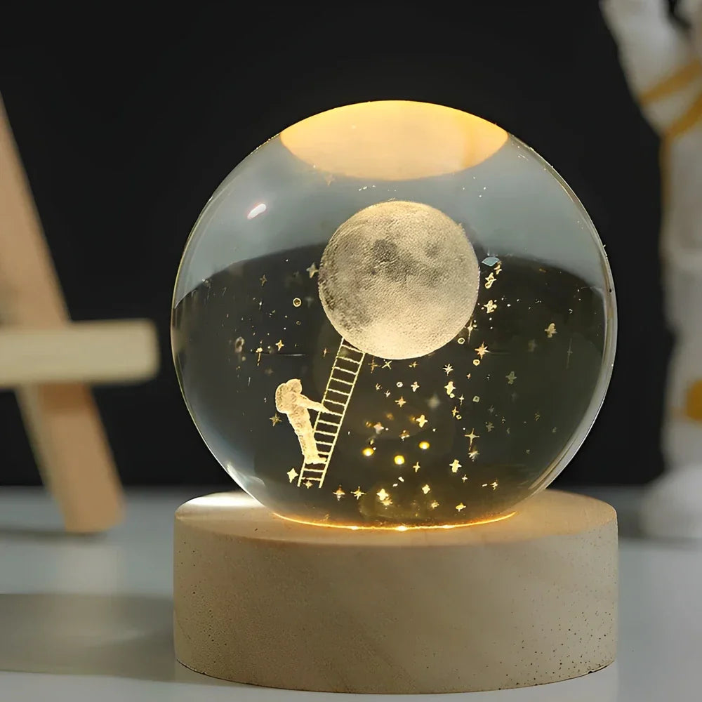 3D Planet Engraved Crystal Ball Night Light LED Table Lamp