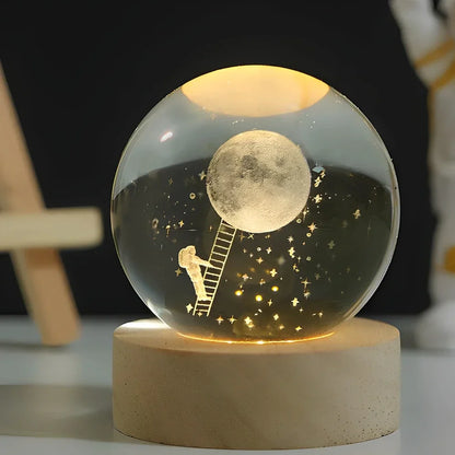 3D Planet Engraved Crystal Ball Night Light LED Table Lamp