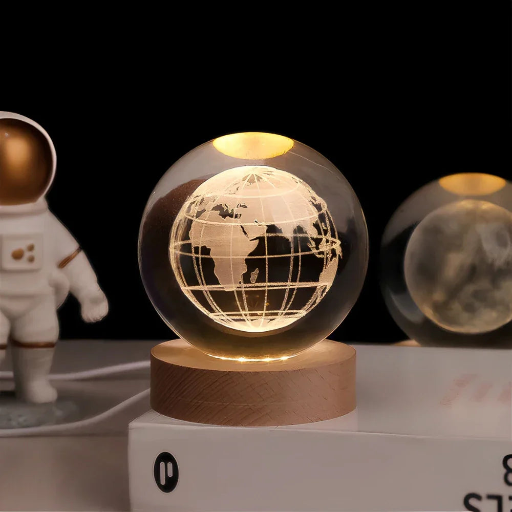 3D Planet Engraved Crystal Ball Night Light LED Table Lamp