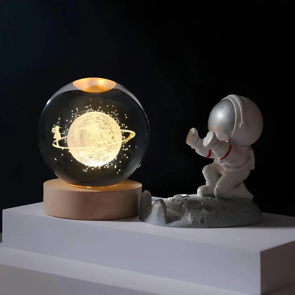 3D Planet Engraved Crystal Ball Night Light LED Table Lamp