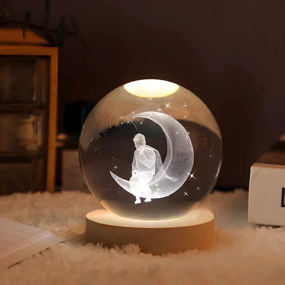 3D Planet Engraved Crystal Ball Night Light LED Table Lamp
