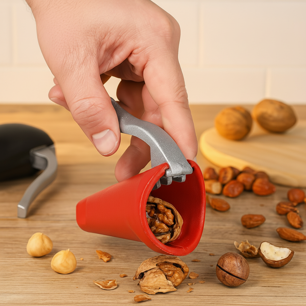 Aluminum Nutcracker with Easy-Lever Shell Opener - Handy Hand Tool for Quick Nut Cracking