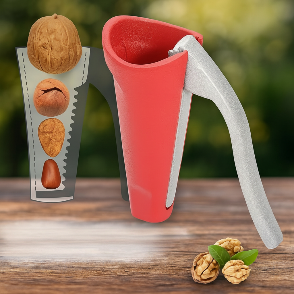 Aluminum Nutcracker with Easy-Lever Shell Opener - Handy Hand Tool for Quick Nut Cracking