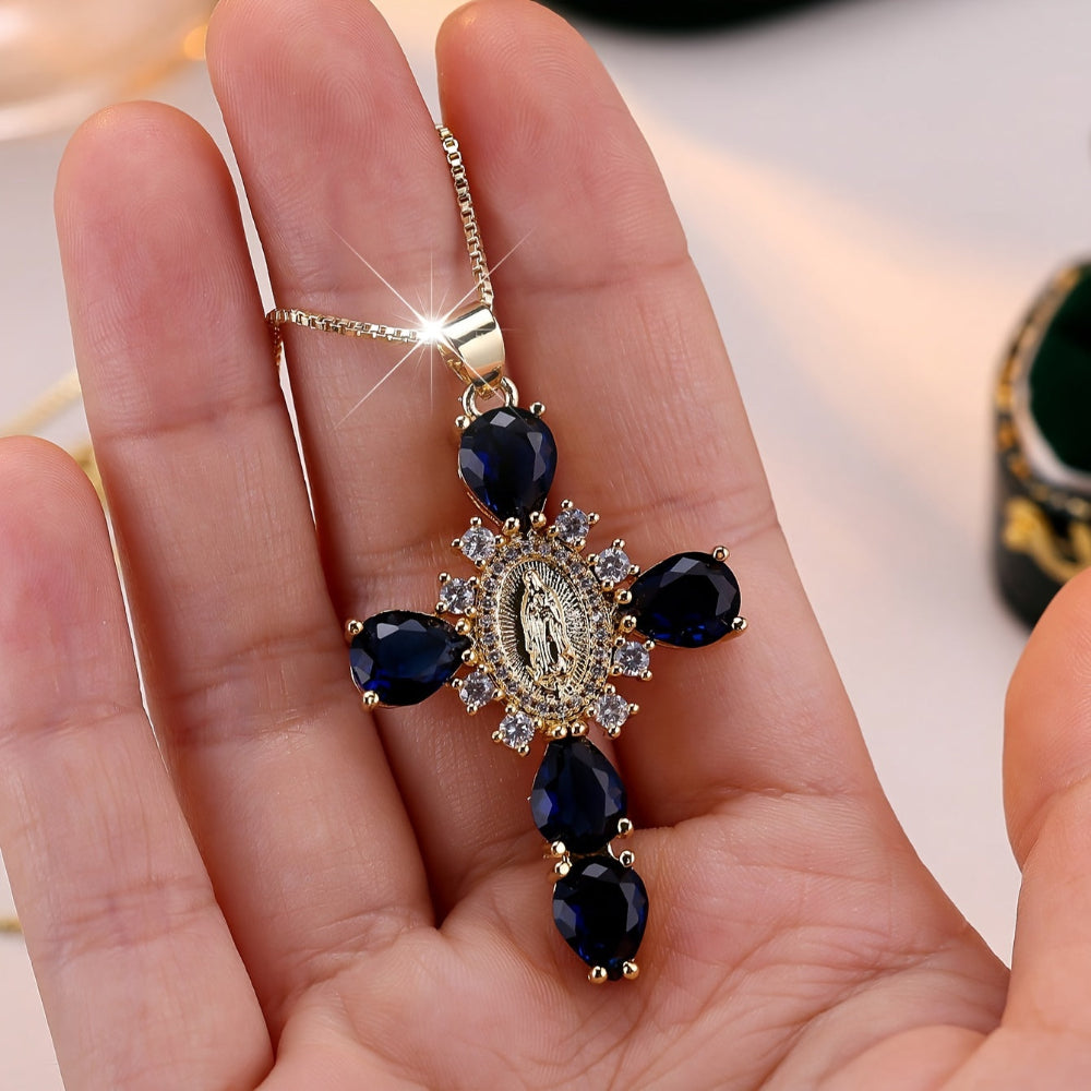 Gold Cross Pendant Necklace with Cubic Zirconia - Perfect Mother's Day Gift
