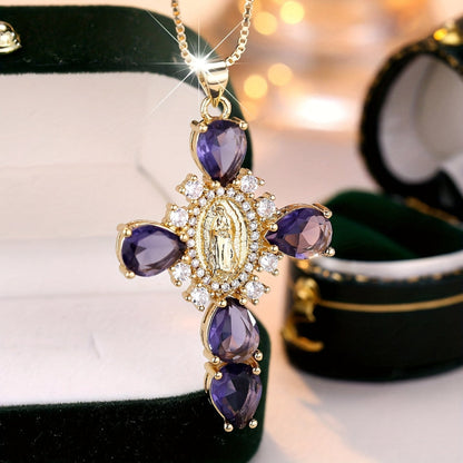 Gold Cross Pendant Necklace with Zircon Crystals – Beautiful Mother's Day Jewelry Gift