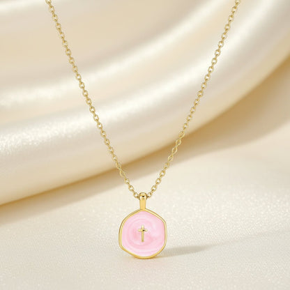 Delicate Gold Disc Cross Pendant Necklace - Mother's Day Jewelry