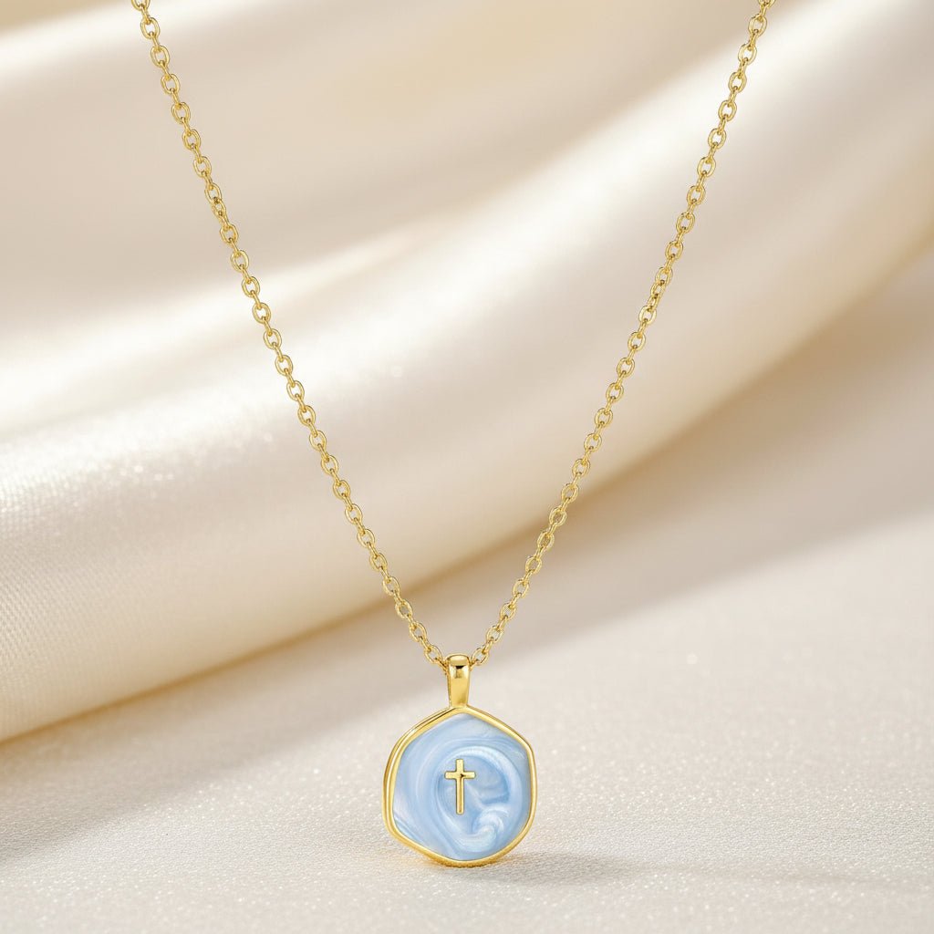 Delicate Gold Disc Cross Pendant Necklace - Mother's Day Jewelry