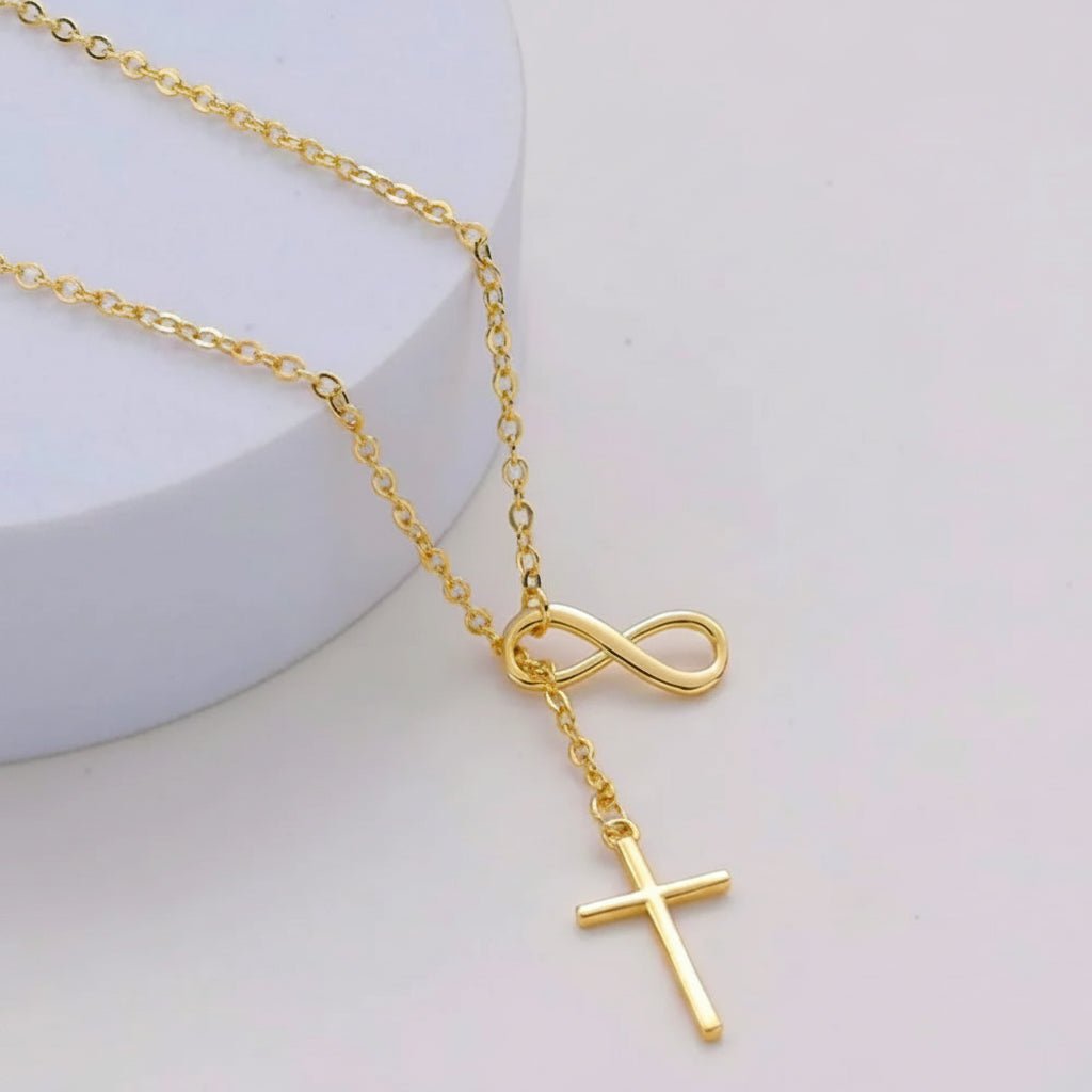 Gold Infinity Cross Necklace with Y-Shaped Pendant — Perfect Mother's Day Gift