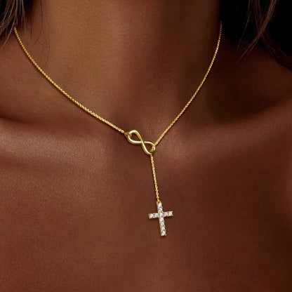 Gold Infinity Cross Necklace with Y-Shaped Pendant — Perfect Mother's Day Gift