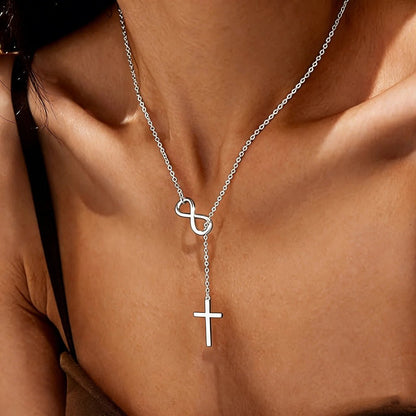 Gold Infinity Cross Necklace with Y-Shaped Pendant — Perfect Mother's Day Gift