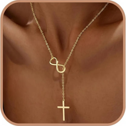 Gold Infinity Cross Necklace with Y-Shaped Pendant — Perfect Mother's Day Gift