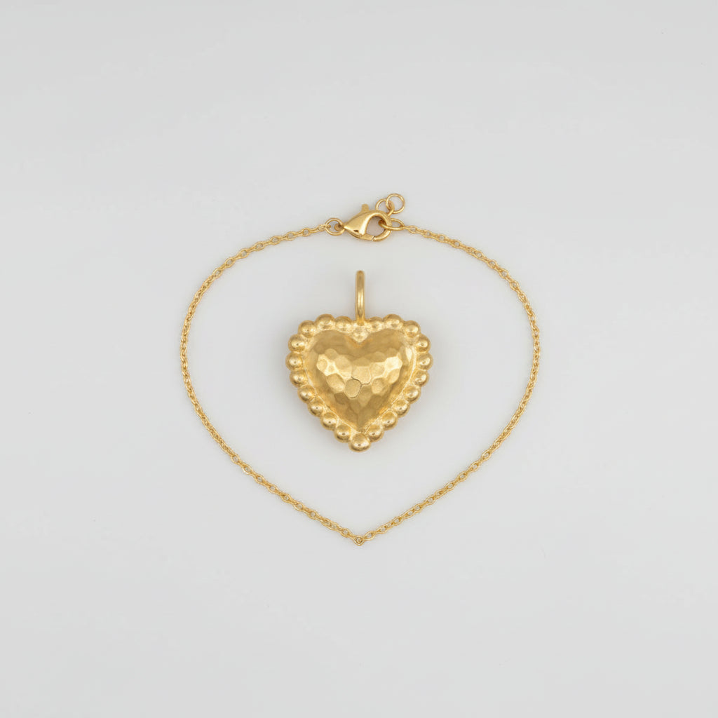 Gold Heart Hammered Pendant Necklace with Delicate Chain