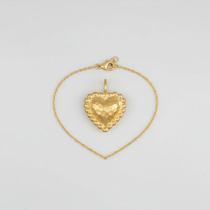 Gold Heart Hammered Pendant Necklace with Delicate Chain