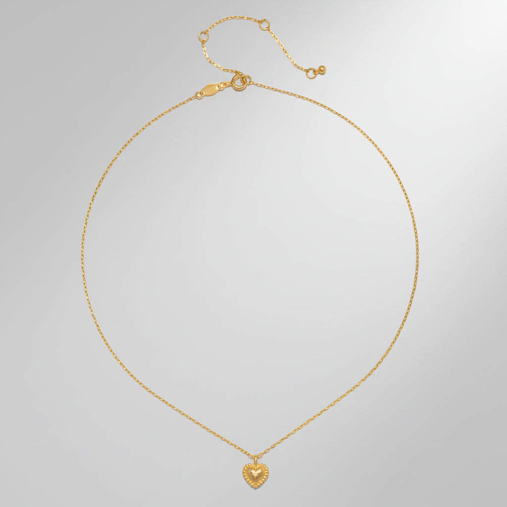Gold Heart Hammered Pendant Necklace with Delicate Chain