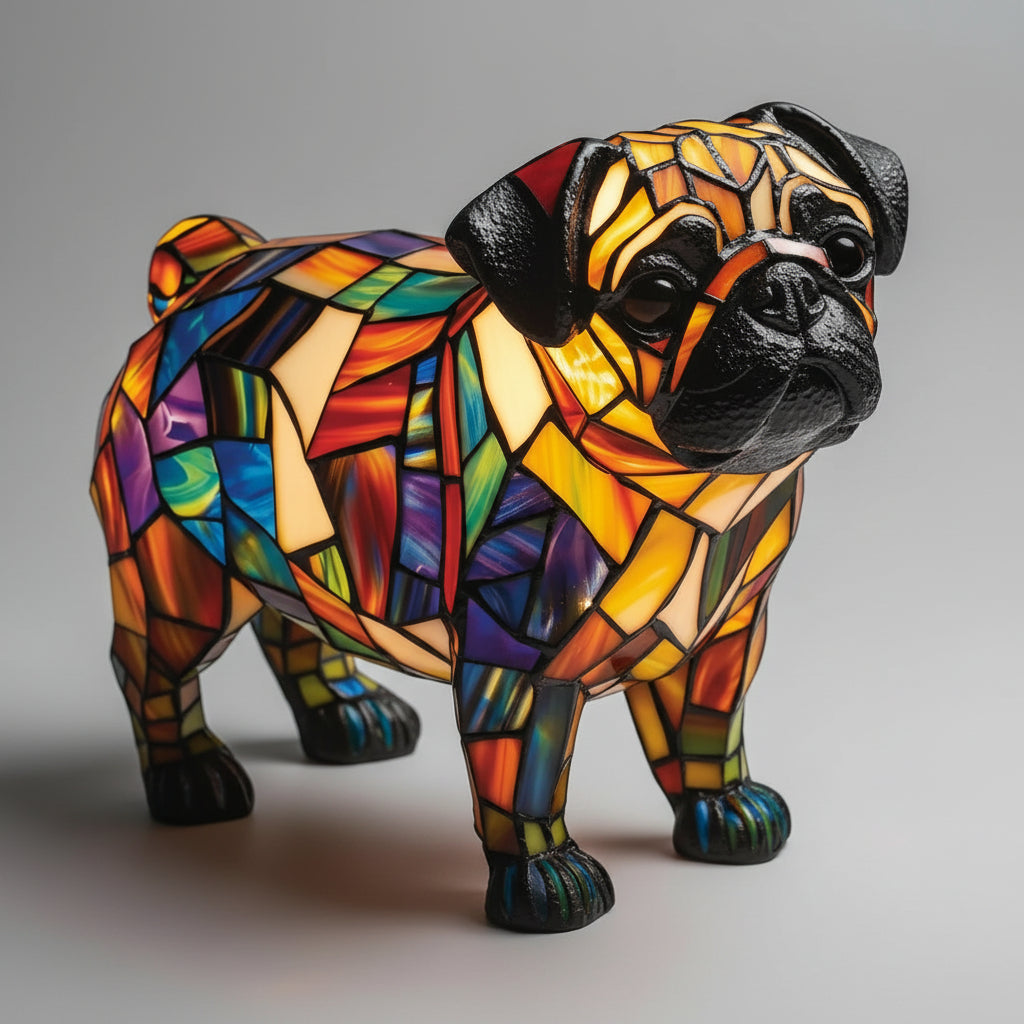 Dog Figurine LED Table Lamp with Stained Glass Night Light — Cozy Bedroom Decor