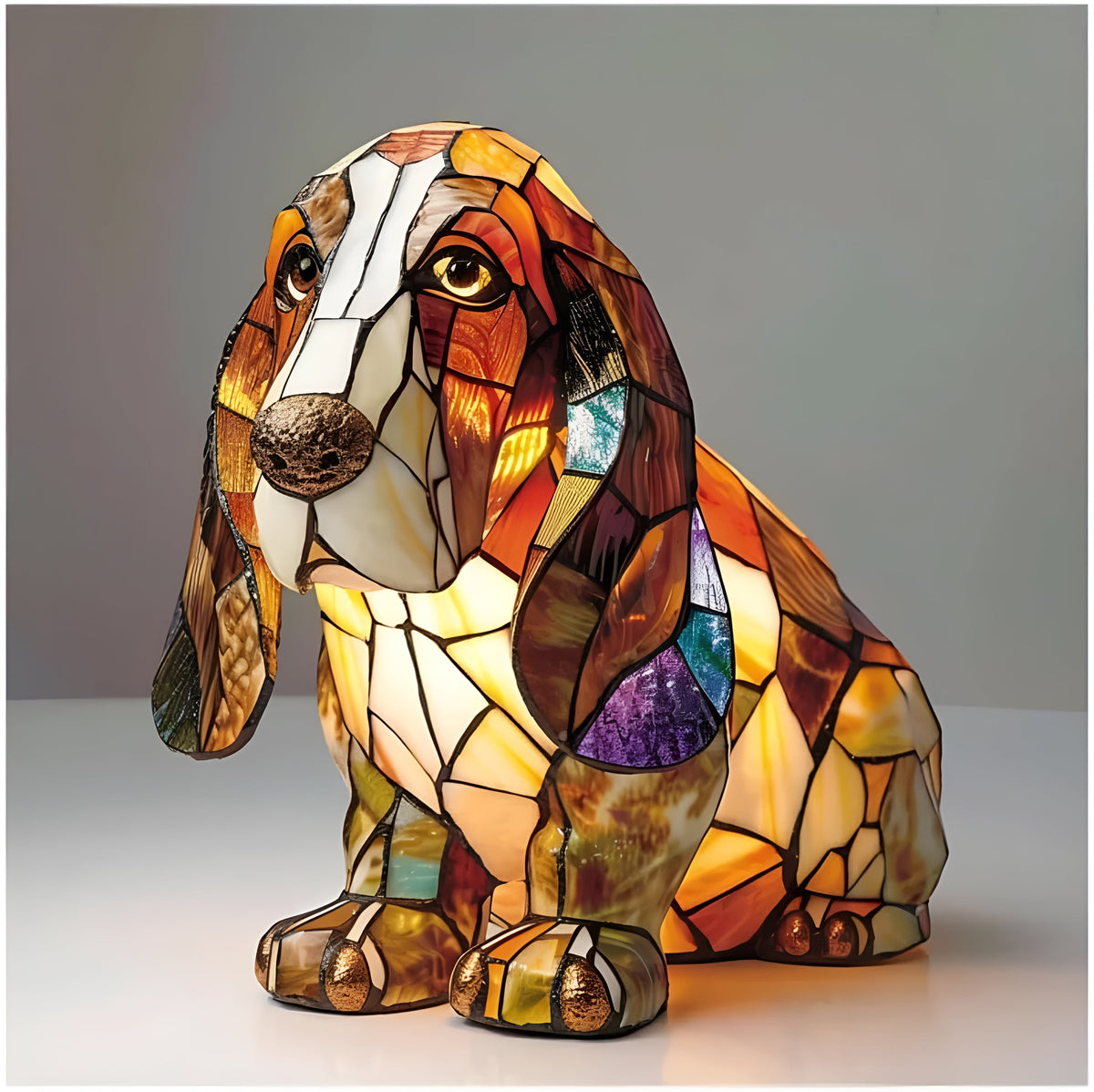 Dog-Style Stained Glass Table Lamp