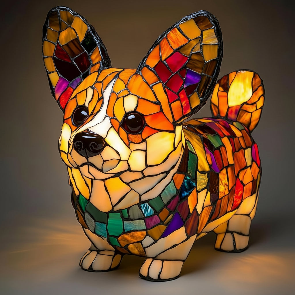 Dog Figurine LED Table Lamp with Stained Glass Night Light — Cozy Bedroom Decor