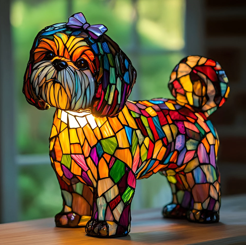 Dog-Style Stained Glass Table Lamp
