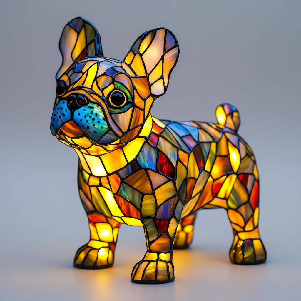 Dog Figurine LED Table Lamp with Stained Glass Night Light — Cozy Bedroom Decor