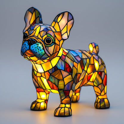 Dog Figurine LED Table Lamp with Stained Glass Night Light — Cozy Bedroom Decor