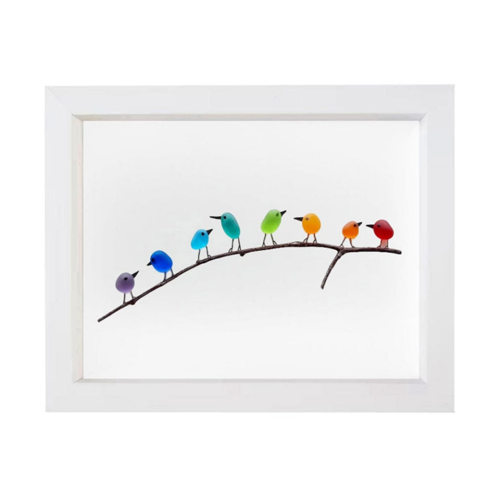 Coastal Wall Art: Sea Glass, Bird & Driftwood Picture Frame Display