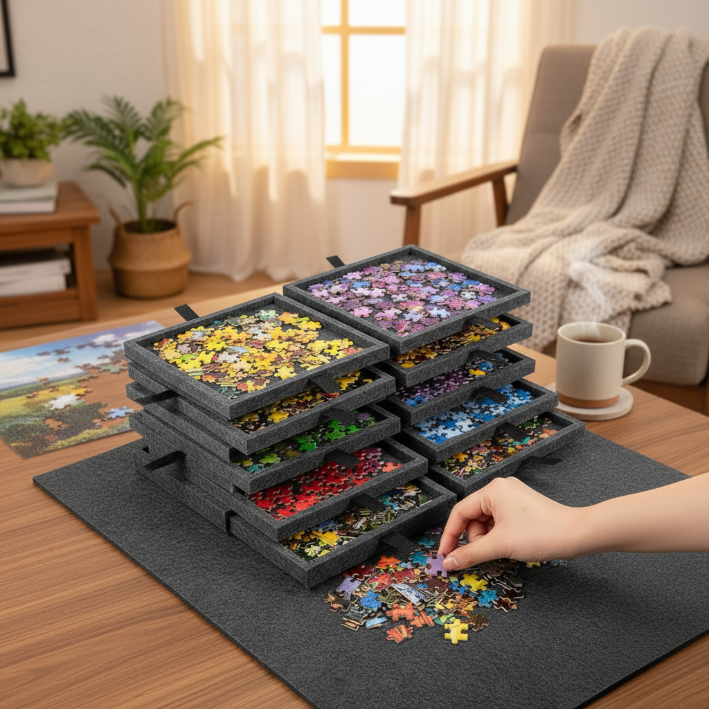 Adjustable Jigsaw Puzzle Storage Case with Drawer-Style Puzzle Board