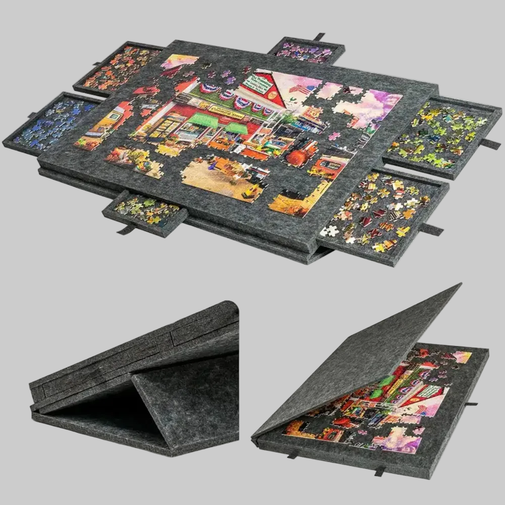 Adjustable Jigsaw Puzzle Storage Case with Drawer-Style Puzzle Board