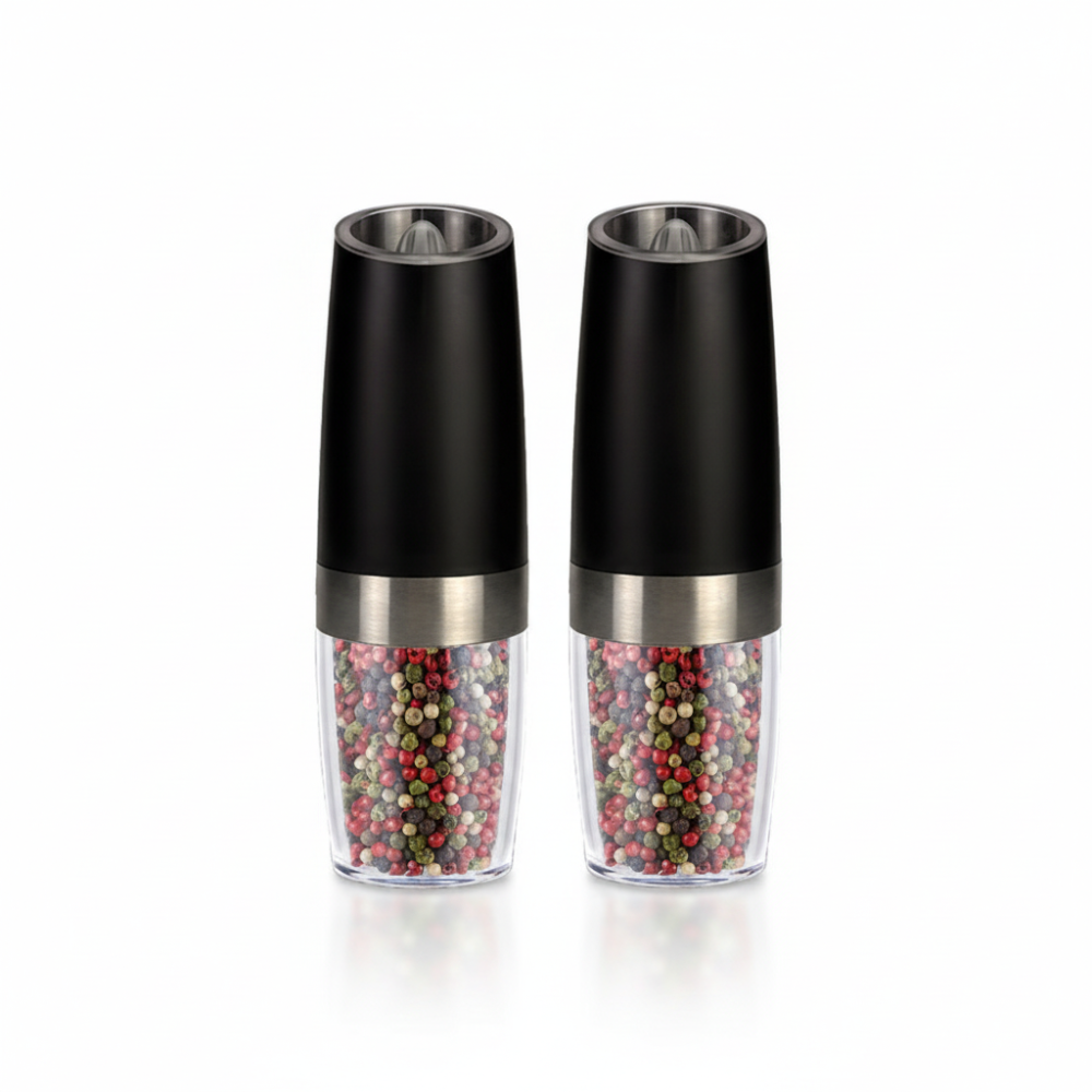 Electric Gravity-Activated Salt & Pepper Grinder Set with Adjustable Grind Settings