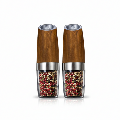 Electric Gravity-Activated Salt & Pepper Grinder Set with Adjustable Grind Settings