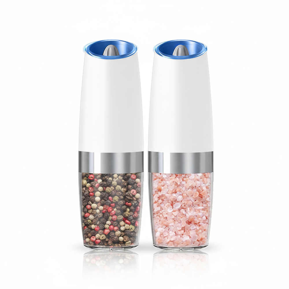 Electric Gravity-Activated Salt & Pepper Grinder Set with Adjustable Grind Settings