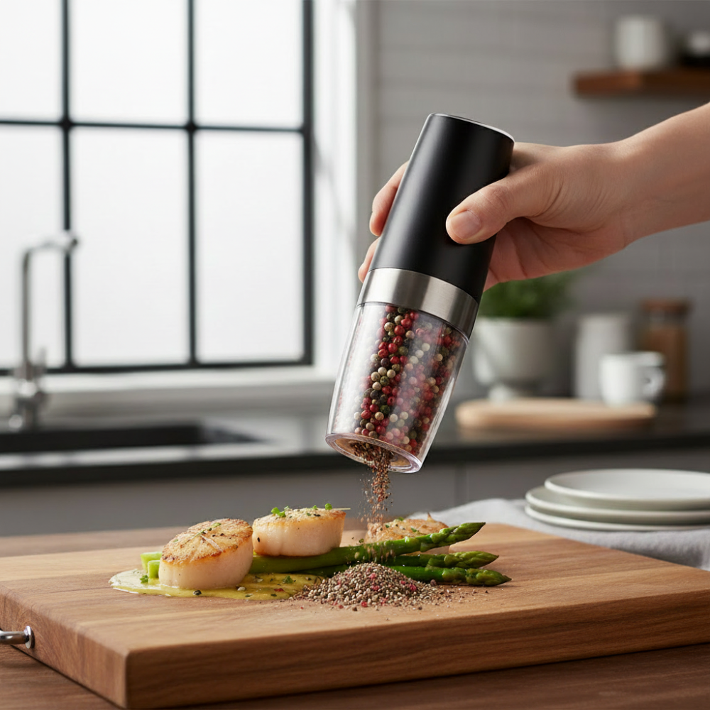 Electric Gravity-Activated Salt & Pepper Grinder Set with Adjustable Grind Settings