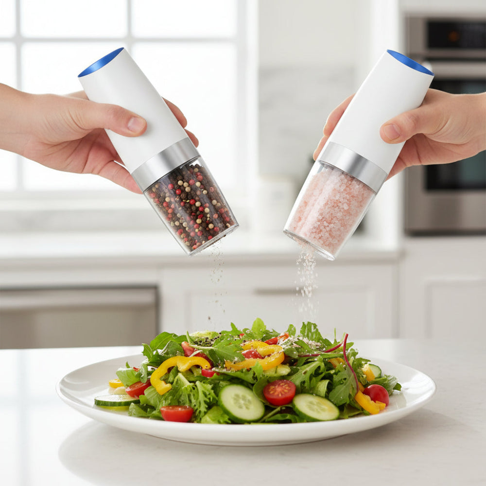 Electric Gravity-Activated Salt & Pepper Grinder Set with Adjustable Grind Settings