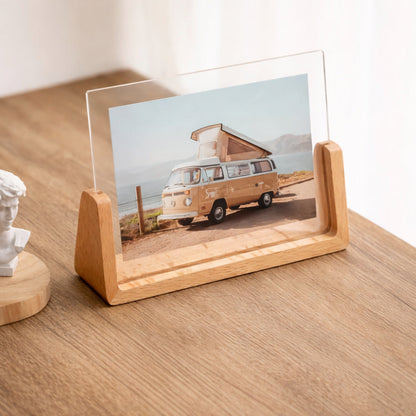 Acrylic Photo Frame with Solid Wood Tabletop Stand - Stylish Tabletop Display