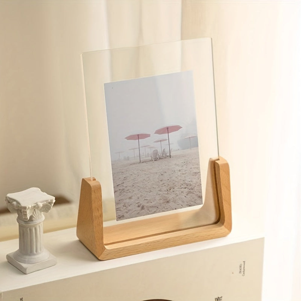Acrylic Photo Frame with Solid Wood Tabletop Stand - Stylish Tabletop Display