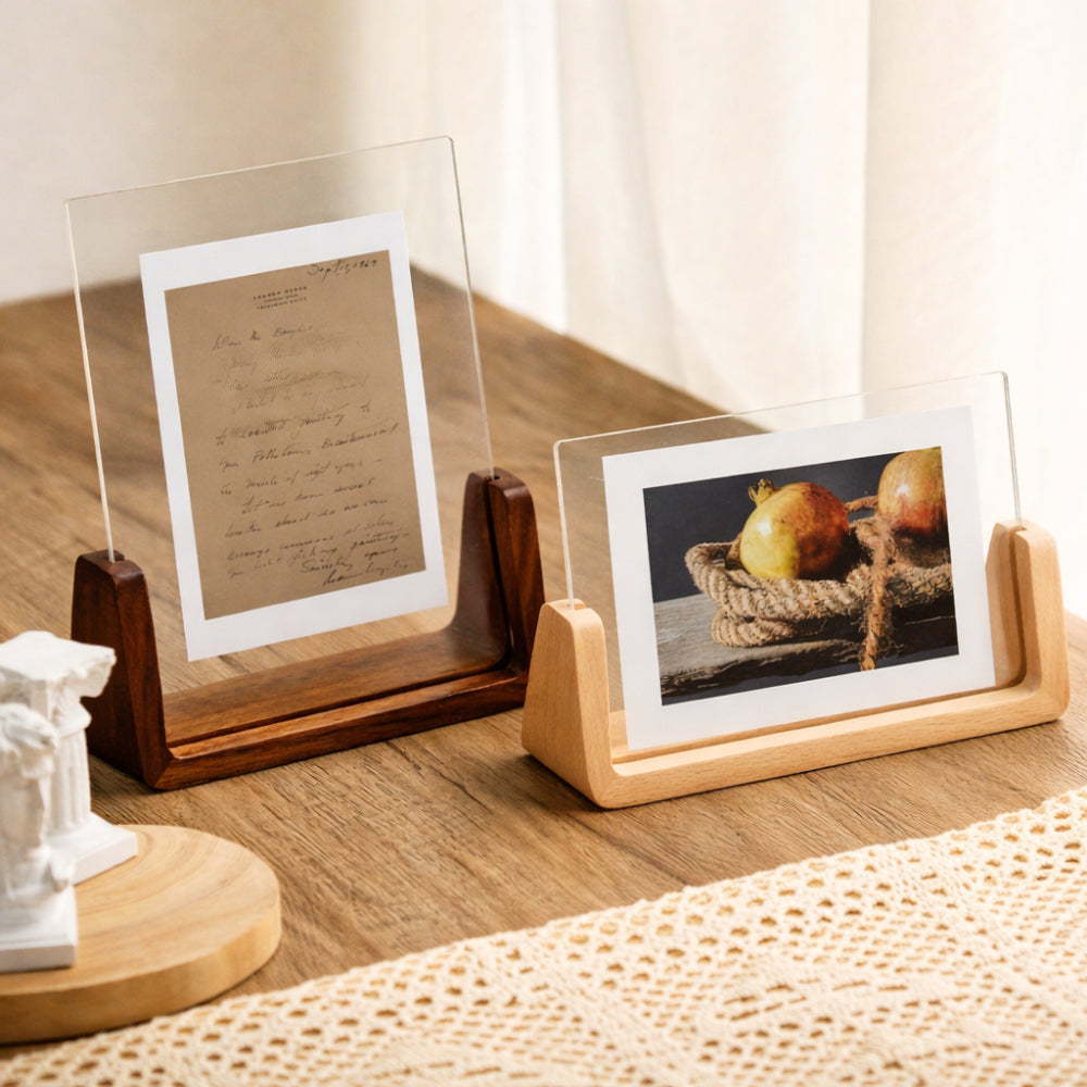 Acrylic Photo Frame with Solid Wood Tabletop Stand - Stylish Tabletop Display