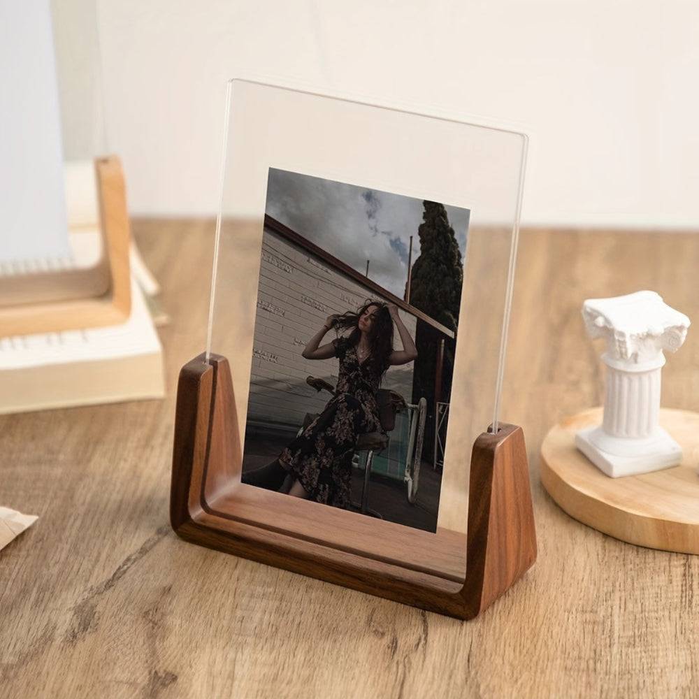 Acrylic Photo Frame with Solid Wood Tabletop Stand - Stylish Tabletop Display
