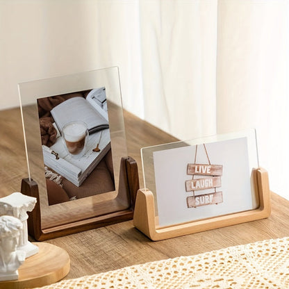 Acrylic Photo Frame with Solid Wood Tabletop Stand - Stylish Tabletop Display