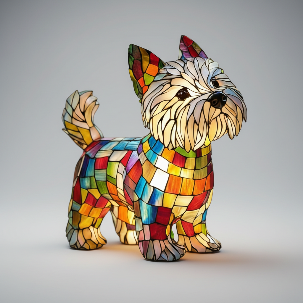 Dog Figurine LED Table Lamp with Stained Glass Night Light — Cozy Bedroom Decor