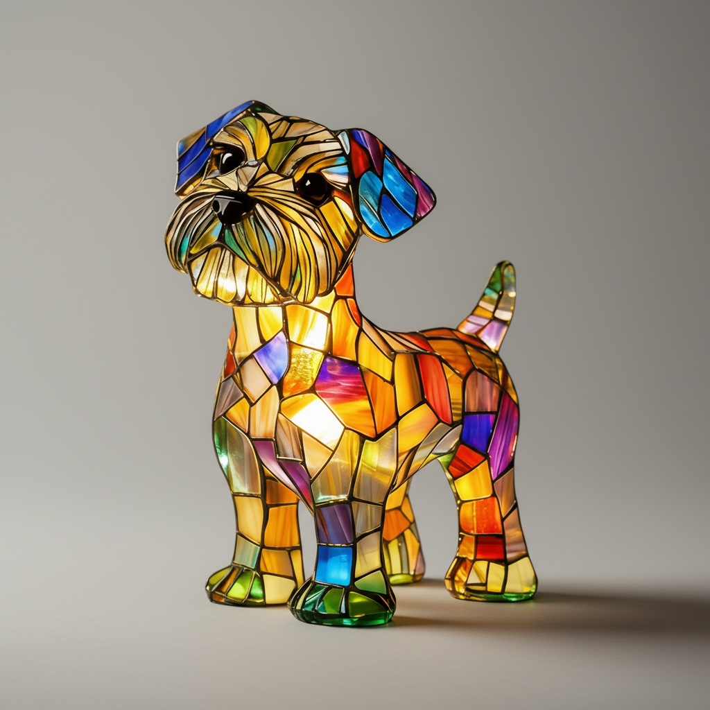 Dog Figurine LED Table Lamp with Stained Glass Night Light — Cozy Bedroom Decor