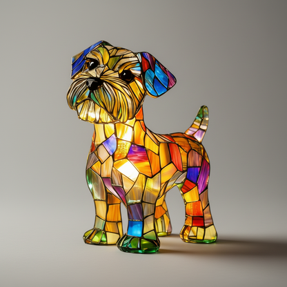 Dog Figurine LED Table Lamp with Stained Glass Night Light — Cozy Bedroom Decor