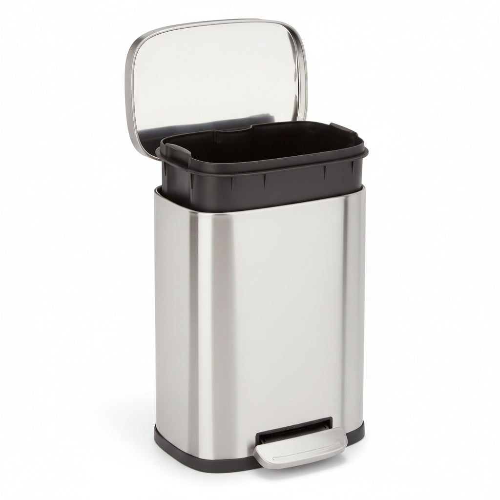Compact Stainless Steel Trash Can for Small Bathrooms with Soft-Close Pedal