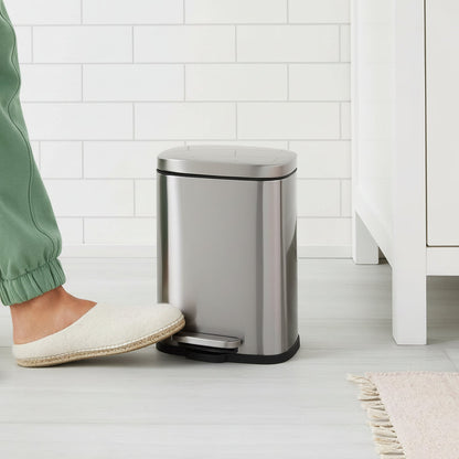 Compact Stainless Steel Trash Can for Small Bathrooms with Soft-Close Pedal
