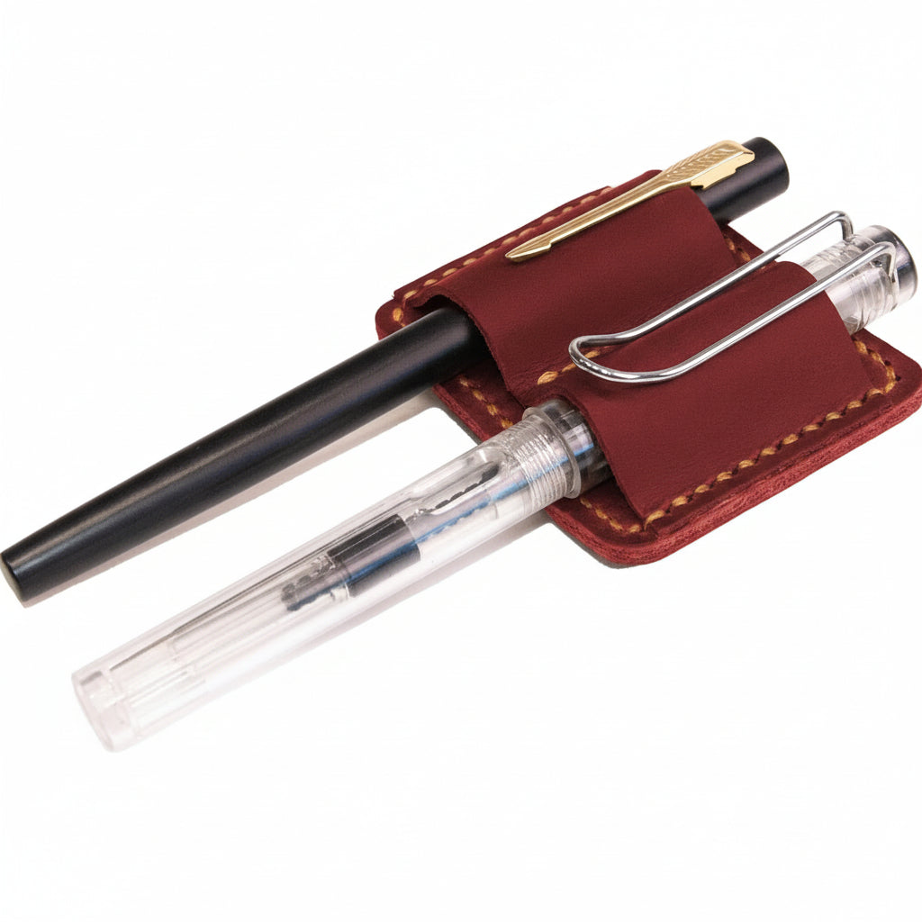 Hand-Stitched Full-Grain Leather Pen Holder & Journal Clip – Premium Accessory