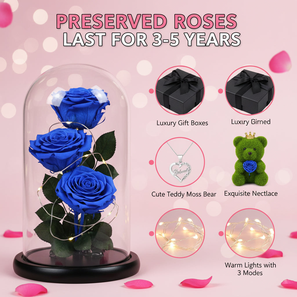 Gift Box with a Preserved Rose, Heart Bear, and Hidden Necklace