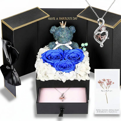Gift Box with a Preserved Rose, Heart Bear, and Hidden Necklace