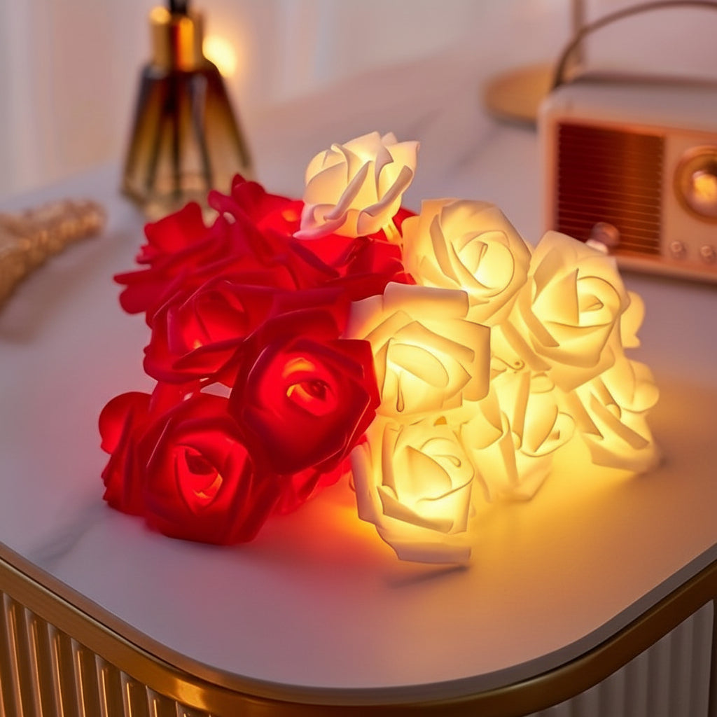 Battery-Powered Rose Flower String Lights - Romantic Decor