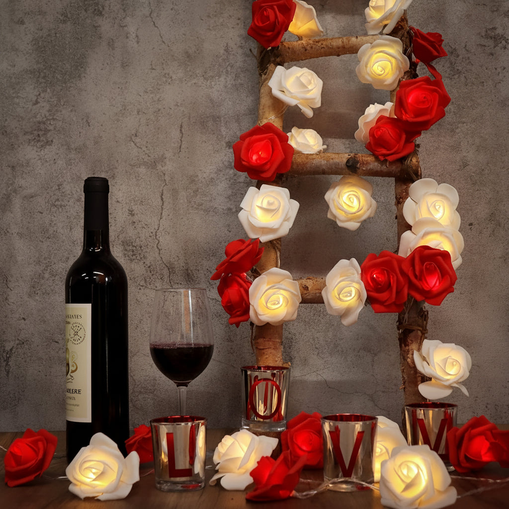 Battery-Powered Rose Flower String Lights - Romantic Decor