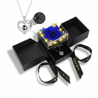 Enchanting Rose Gift Box: Preserved Eternal Flower, LED Light, and Love Necklace
